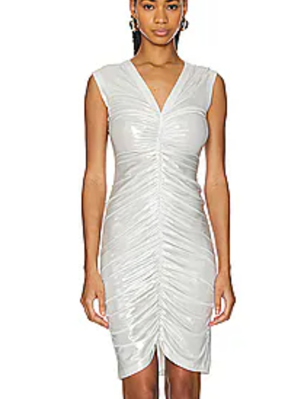 Norma Kamali White Ruched V-Neck Sleeveless Dress